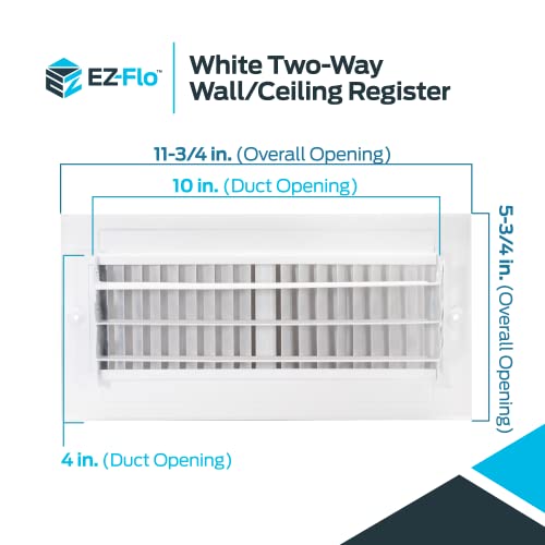 EZ-FLO 10 x 4 Inch (Duct Opening) Air Vent Cover for Wall or Ceiling, Two-Way Ventilation Register, Solid Steel HVAC Register Cover, White, 61609 (Pack of 2) - size: 10 in. x 4 in. (Pack of 2)
