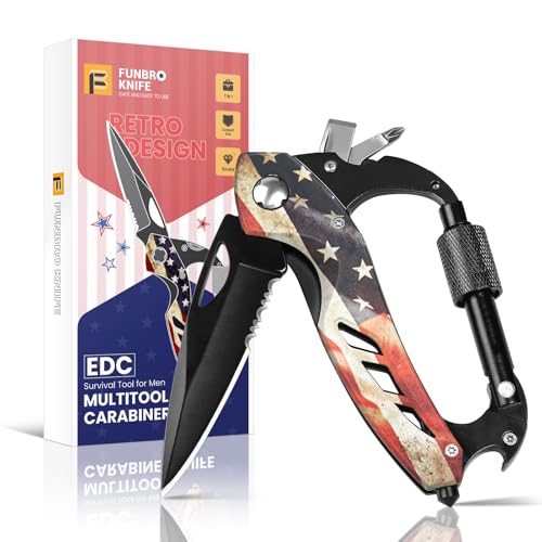 FUNBRO Multitool Carabiner Knife Tools for Men, Bottle Opener - color: Usa Flag