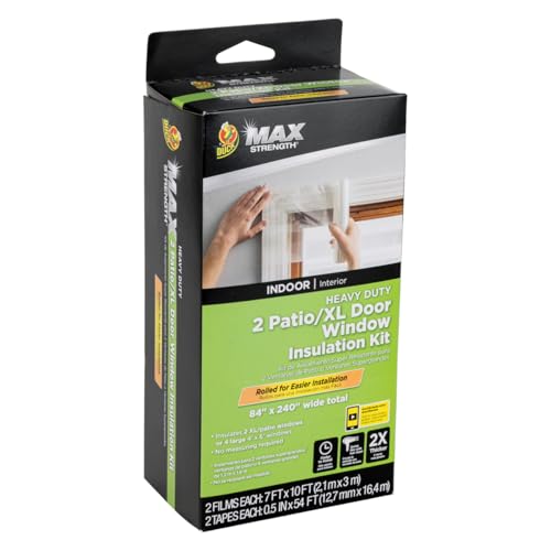 Duck MAX Strength Window Insulation Kit, Winter Window Seal Kit Fits Patio Doors & Large Windows, Heavy Duty Shrink Film Insulator, Indoor Installation, Window Tape Included, 84" x 120", Clear, 2 Pack - size: XL Window/Patio - 2 Pack
