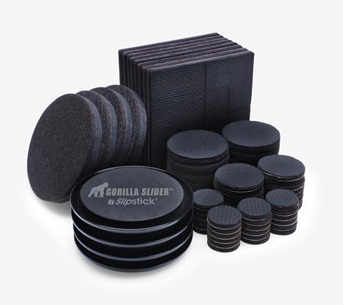 Slipstick GorillaPads Non-Slip Furniture Pads & Furniture Sliders Variety Pack (68 Pieces) Protects a Wide Range of Furniture & Floors, Whole House Furniture Gripper Slider Floor Protector Kit Black - size: 68 Piece Combo