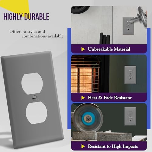 ENERLITES Mid-Size Duplex Outlet Covers Wall Plate, 1 Pack, Gray - color: Gray, size: Mid-Size