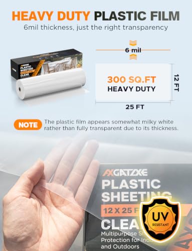 Axgatoxe 6 Mil 12x25 FT Heavy Duty Greenhouse Plastic Sheeting, 1-Roll - size: 12x25 FT