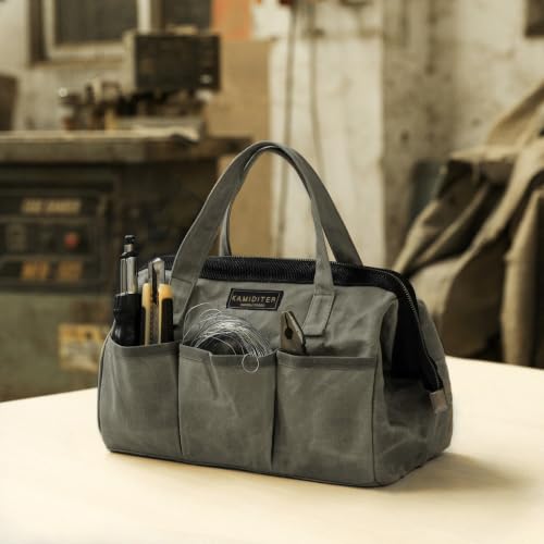 13-inch Tool Bag, Heavy Duty Wide Mouth Water-Resistant Tool Bag, Tool Tote with Handle for Tools, Wrenches, Screwdrivers (13 X 7 X 9 inch) | ArmyGreen - color: ArmyGreen, size: 13 Inch
