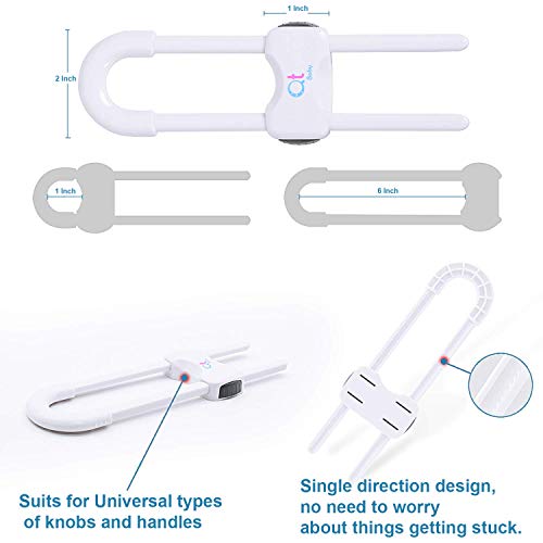 QT BABY Baby Proofing Cabinet Locks Adjustable U Shaped Baby Safety Latches for Drawers, Fridge, Closet Modern Baby Proofing Cabinet Lock with Extra Secure Lock Buttons (Pack of 6, White) - color: White, size: Pack of 6