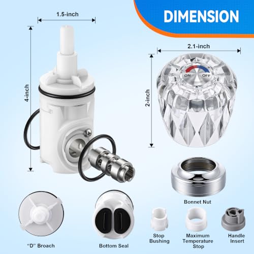 Shower Faucet Repair Kit, Compatible with Valley V4268 V4205 V4206 V4283 V4269, Fits Back to Back Tub/Shower Parts, Complete Cartridge Repair Kit with Clear Handle