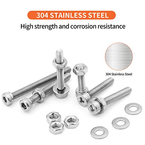 1310PCS M3 x 4/5/6/8/10/12/14/16/18/20/25/30mm Hex Socket Head Cap Screws Bolts and Nuts Flat Washers Assortment Kit, 304 Stainless Steel, Metric Machine Fully Thread, Allen Hex Drive - size: M3 Socket Head (1310PCS)
