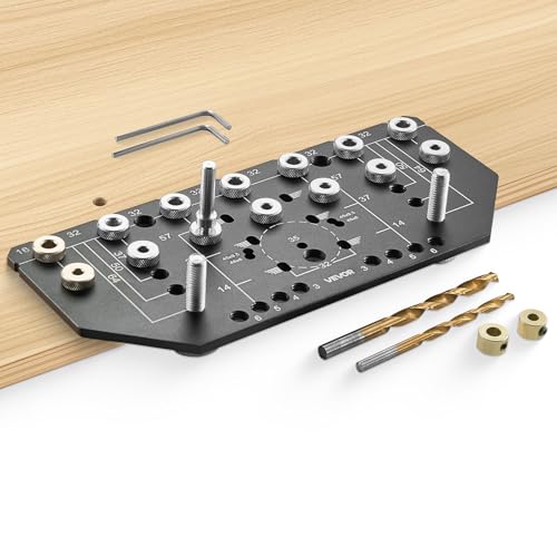 VEVOR Shelf Pin Jig and Hinge Jig Two-in-One, Aluminum Alloy Cabinet Hardware Hole Drilling Template with 1/4" and 3/16" Drill Bits, for Cabinet Doors Bookshelves Wardrobes Woodworking and DIY - size: Pro, style: Shelf Pin & Hinge Jig