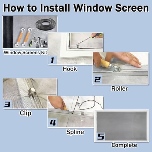 King&Charles Window Screen Replacement, 6in1 Window Screen Door Repair Kit - color: Black, size: 48"×118"