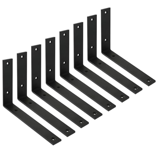 Shelf Brackets 8 Inch Wall L Brackets 8PCS Heavy Duty for Shelves Metal Black Rustic Industrial Brackets for DIY Opening Shelves Project Hardware Included - size: 8 Inch, style: Black-8 Pack