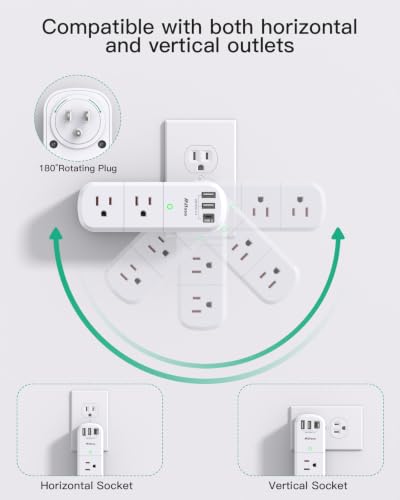 Outlet Extender with Rotating Plug, 6 AC Multi Plug Outlets 3 USB Ports - color: White, size: 2A1C, 2-pack