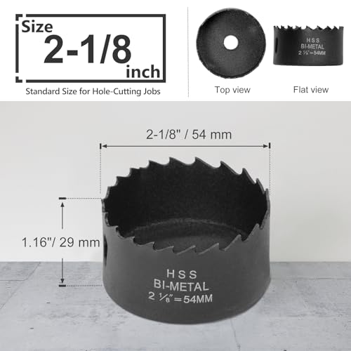 2-1/8 Inch Hole Saw with 9.1mm Triangle Shank Arbor, JTemgle Bi-Metal Hole Saw Heavy Duty Hole Cutting Tool for Cornhole Boards, Recessed Lights, Wood, Plastic, Drywall & Soft Metal - size: 2-1/8"