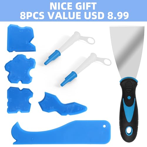 Professional Caulk Guns, Heavy Duty Caulking Gun,Thrust Ratio 14:1,No-drip Rotating Barrel,10OZ Silicone Sealant gun, Come with Putty Knife,Caulk Finishing,Smoothing&Grout Removal Tool Kit - style: Professional