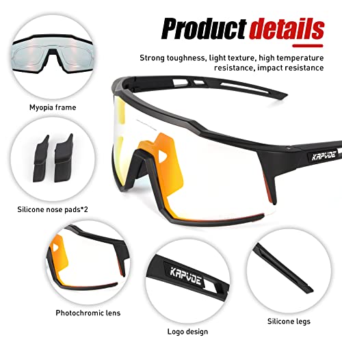KAPVOE Photochromic Cycling Glasses Clear Mountain Bike Glasses K9022 - color: Black-photochromic-red
