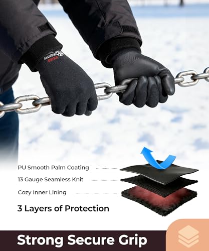 KAYGO Winter Work Gloves Thermal Insulated, PU Coated,12 Pairs, KG11W - color: Black (Thermal), size: Small