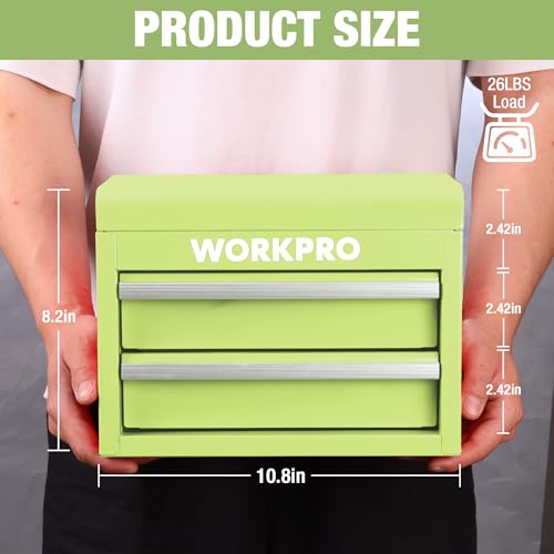 WORKPRO Metal Mini Tool Box with 2 Drawers and Top Storage - color: Macaron Green