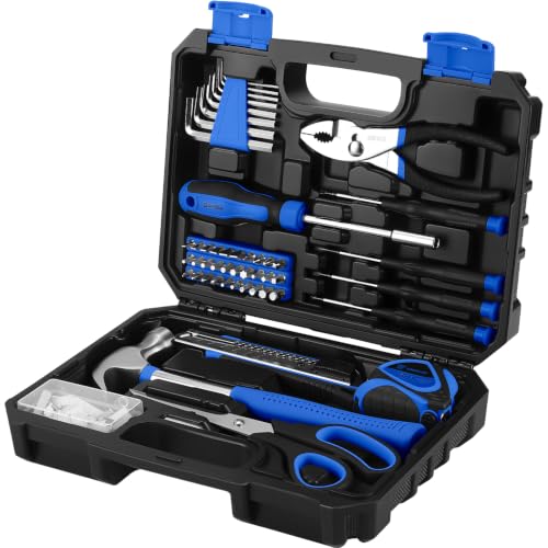 DEKOPRO 50 Piece General Household Hand Tool Kit with Plastic Toolbox Storage Case, All Purpose Home Tool Kit Includes Essential Tools for Office College Repairs - Blue - color: Blue-50pcs