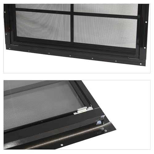NeatiEase 2 Pack Shed Windows with Black Frame, 24 x 24 Flush Mount Small Window with Tempered Glass and Fiberglass Screen for Shed, Chicken Coop, Playhouse, Household, Garage - color: Black, size: 24"x24"