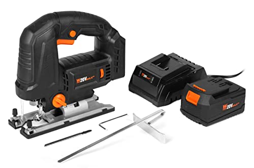 WEN Cordless Jigsaw, Brushless with Auto-Speed, 20V Max 4.0Ah Lithium Ion Battery, and Charger (20670) - size: Handheld, style: Brushless Auto-Speed