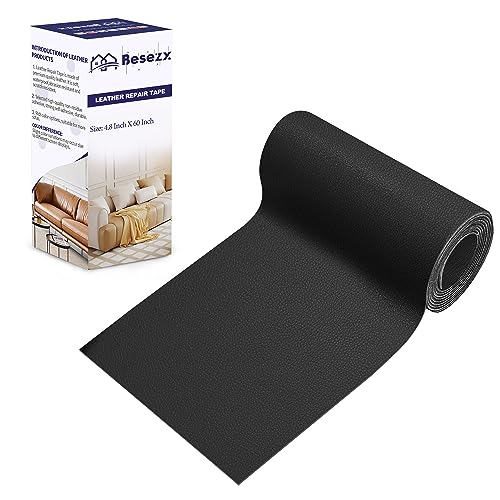 Besezx Leather Repair Patch Tape Kit, Self Adhesive Leather Repair for Furniture, Couch, Sofa, Car Seats,Office Chair,Vinyl Repair Kit.4.8inx60in - color: Black-Litchi Grain, size: 4.8 in x 60 in
