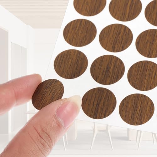 PATIKIL 270 Pieces Screw Hole Stickers, 5 Sheet Self-Adhesive Waterproof PVC Wood Grain Sticker for Screw Holes Wall Cabinets Desk Repairing, Light Walnut, 21mm/0.83 Inch - color: Light Walnut