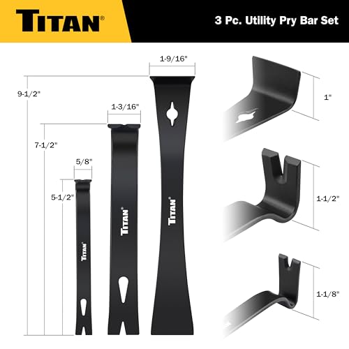 Titan 17121 3-Piece Flat Pry Bar set, 5.5", 7.5" & 9.5"Utility Claw Bars with Nail Puller, Forged Steel Wonder Bar - size: 3 Piece Utility Set