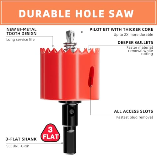 1-9/16 in. Bi-Metal Hole Saw Drill Bits - Versatile and Durable Hole Cutter for Wood, Plywood, Plaster Drywall, Ceiling, Plastic Pipe, PVC and Thin Metal - Includes Arbor & Pilot Bit (40mm) - size: 1-9/16"(40mm)