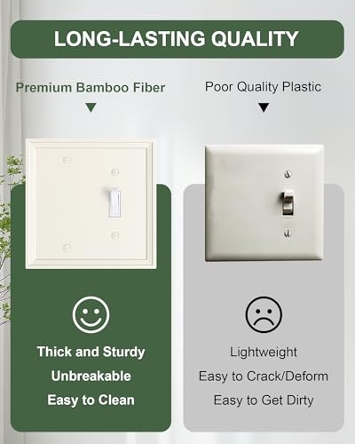 2-Pack Natural Bamboo Fiber Combo Blank/Toggle Light Switch Cover Plate - color: Light Almond, size: 1 Blank/1 Toggle 2PK