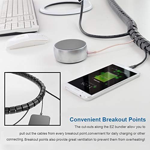 RELIANCER 10FT Cable Management Sleeve Organizer,1/2 inch Coiled Cord Organizer w/4 Cable Clips & Guide Clip,Wire Cover Wire Wrap Cable Protector,Messy Cable Tube Hider Solutions TV PC Home Office - size: 0.55" Dia