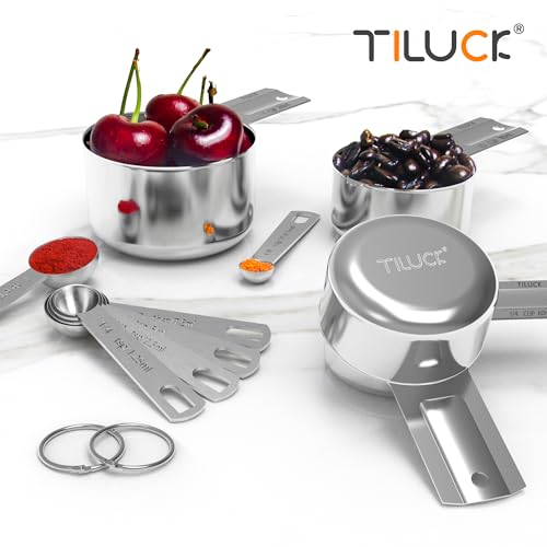 TILUCK Stainless Steel Measuring Cups & Spoons Set, Cups and Spoons