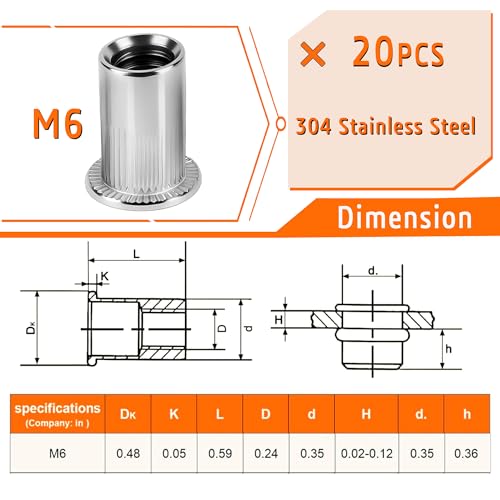 Rivet Nut Tool,Hand Nuts Riveter Installation Tool Set,Rivet Nuts Tools Kit with a Drill Bit & Rivet Nuts and Flat Head Screw (M6-Rivet Nut Kit)