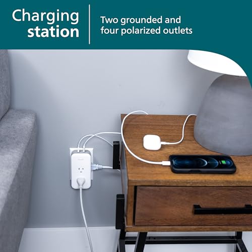 Philips All-in-One Surge Tap with USB, 2 Grounded & 4 Polarized Outlets