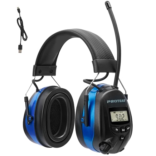 AM FM Radio Hearing Protection Earmuff, Bluetooth 5.4, 30SNR - color: Am/Fm+ Bluetooth-blue