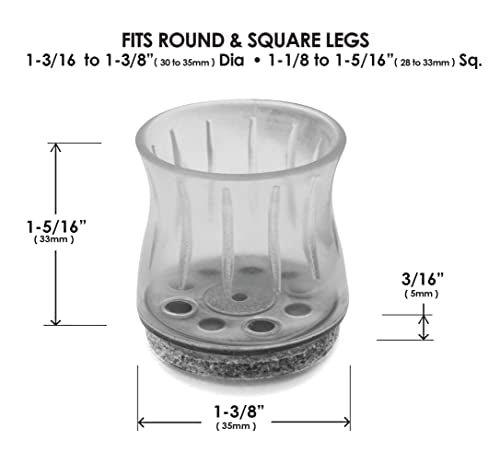 Slipstick GorillaFelt Chair Leg Floor Protectors for Hardwood Floors, Clear Sleeve Felt Pads for Furniture That Stay On, Fits Round & Square Legs, Includes 8 Premium Transparent Chair Socks, CB186 - size: 1-1/8 Inch - 1-3/8 Inch Sleeve 8 Pack