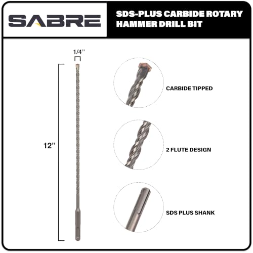 1/4 Inch x 12 Inch SDS Plus Rotary Hammer Drill Bit, Carbide Tipped for Brick, Stone, and Concrete Version 2 (1/4" x 10" x 12") - size: 1/4" x 12" Version 2