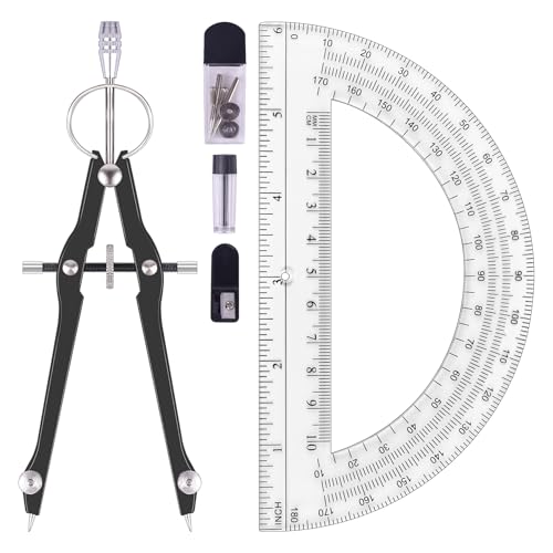 Unjoo Compass and Protractor Set, Math Compass for Geometry (Black) - color: Black