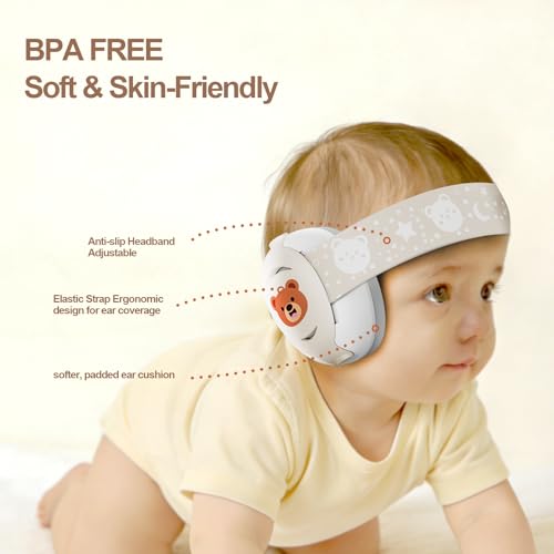 Floriogra Baby Headphones for Noise, Baby Ear Protection for Babies and Toddlers 0-36 Months - Adjustable Babies Noise Cancelling Headphones -Infant Ear Protection Earmuffs Against Hearing Damage - color: Beige