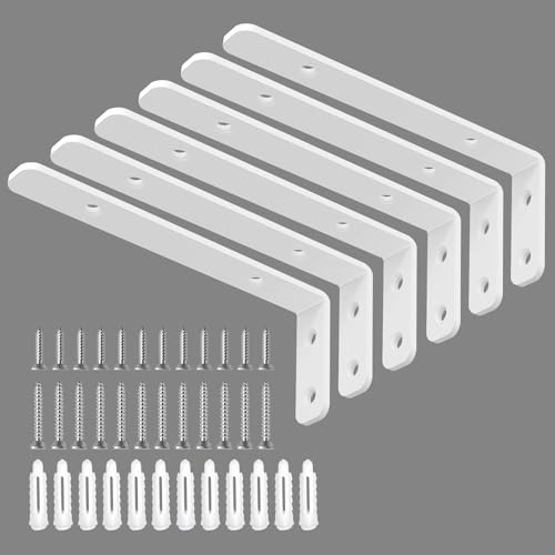 LSK 6PCS L Bracket, L 5"×H 2" Shelf Support Bracket, Max Load :42lb, White - color: White, size: 5x2 inch (light duty)