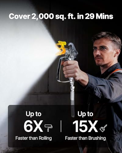 VEVOR Stand Airless Paint Sprayer, 900W, 3300PSI High Pressure Airless Sprayer, Cleaning Brush, Hose, Extension Rod, Nozzles, Electric Spray Paint Machine for Interior or Exterior of House, Fence - size: 900 W