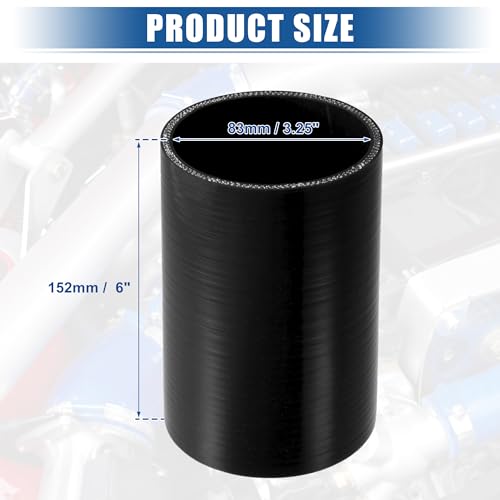 uxcell 3.25" ID 6" Length 4-Ply Reinforced High Temp Straight Coupler Silicone Reducer Hose Black for Car Intercooler Intake Piping Straight Silicone Hose - size: 3.25" ID