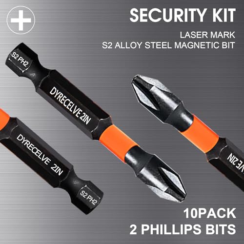 DYRECELVE 10-Piece Phillips Bits #2 Impact, 1-6 Inch Long Screwdriver Bits - color: 1'' to 6'' Ph2 10-pcs