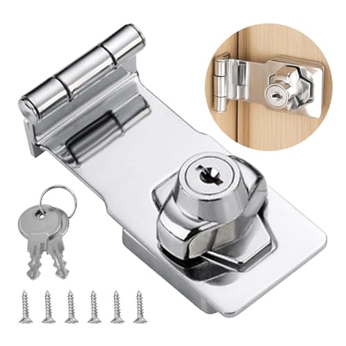Keyed Hasp Locks,2.5 Inch 90 Degrees Knob Keyed Locking Hasp with 2 Pcs Keys for Small Doors Drawer and Cabinets Suitcase Furniture Hardware Door