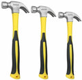 3 Piece Claw Hammer Set (20 oz, 16 oz, 8 oz) – Fiberglass Handle, Anti-Slip Grip, Polished Steel Head – Framing, Carpentry & Home Improvement Tools