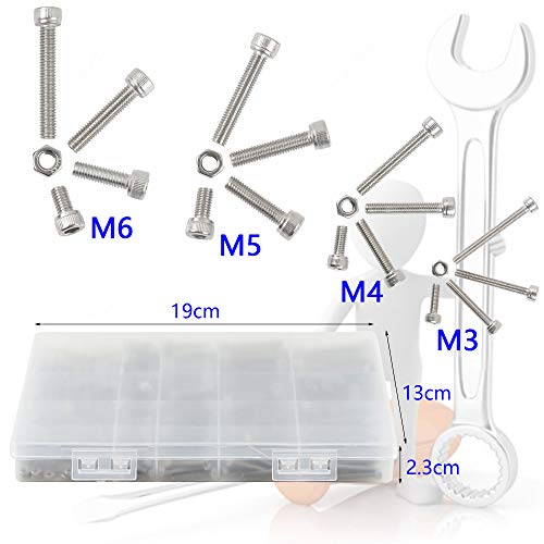 newlng Nuts and Bolts M3 M4 M5 M6 Nuts Kit 304 Stainless Steel Hex Socket Head Cap Metric Machine Screws Set for Bicycles 3D Printer Repair Furniture Fastening - size: M3456-3