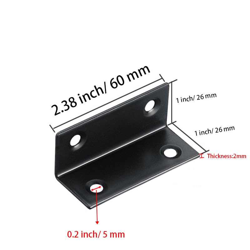 10PCS L Bracket 2.4"x1" Stainless Steel Corner Brace Heavy Duty 90 Degree Corner Fastener Black Large Angle Brackets for Wood Furniture Bedframe Cabinet Drawer Chair with Mounting Screws - size: 10PCS 2.4"x1"
