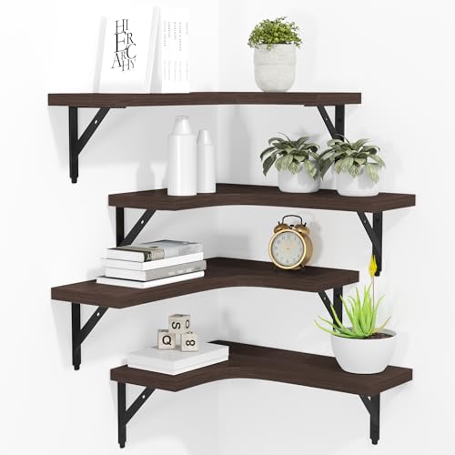 ROMGUAR CRAFT Corner Floating Shelves Wall Mounted Set of 4, Brown - color: Brown