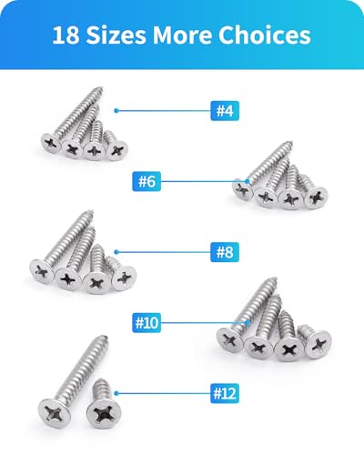 550Pcs 304 Stainless Steel Wood Screws Assortment Kit, Phillips Flat Head Sheet Metal Screw Self Tapping Screws Set, #4#6#8#10#12 Wood Assorted Screws, Length 1/4" to 1-1/2" (Flat Head 550PCS) - style: Flat Head 550PCS