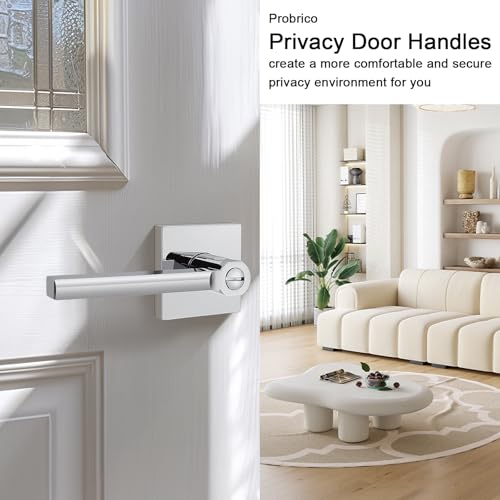 Probrico 4 Packs Polished Chrome Door Handles Interior Door knob Privacy Lever Square Keyless Lock for Bedroom or Bathroom Right & Left Side Door Lock - color: Polished Chrome, size: 4