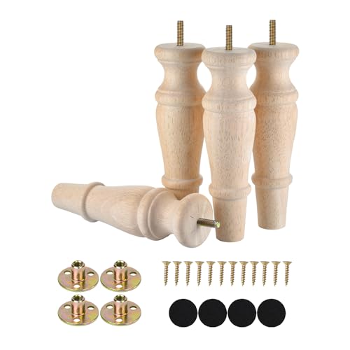 Michanco Wooden Furniture Legs 8 Inch Set of 4 Unfinished Replacement Parts for Couch Sofa Chair Ottoman Cabinet - size: 8 Inch Unfinished