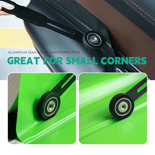 FOSHIO Aluminium Long Handle Seam Roller Detailing Tool, Heavy Duty Smoothing Tool Rubber Penny Roller for Roofing Tape, Vinyl Wrap, Window Film, and Wallpaper Installation