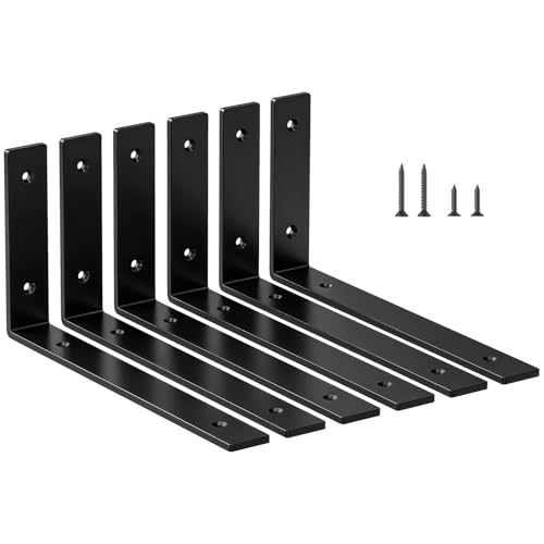LSK 6PCS Shelf Bracket, L 10"×H 5", 5mm Thick Heavy Duty L Bracket, Black - color: Black, size: 10x5 inch (heavy duty)